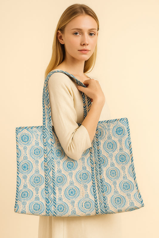 Handcrafted Printed Fabric Tote Bag with Dual Handles