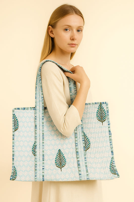Handcrafted Printed Fabric Tote Bag with Dual Handles