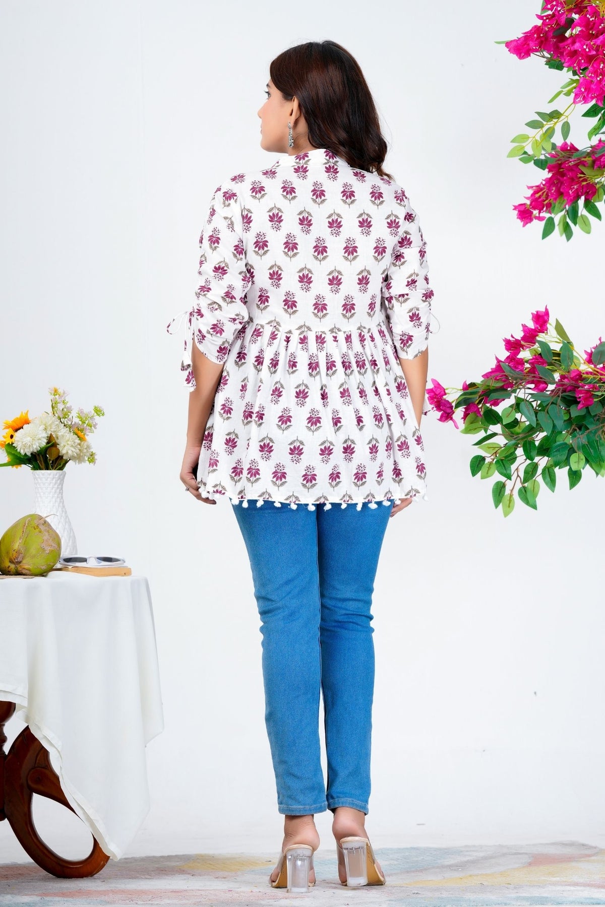 Women's Cotton Printed Peplum Top with 3/4 Sleeves – Casual Ethnic Wear