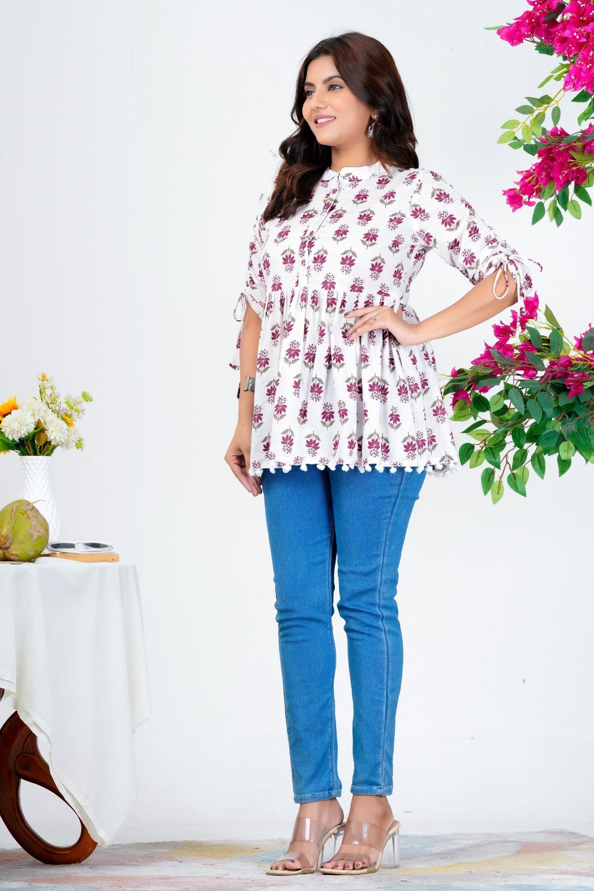 Women's Cotton Printed Peplum Top with 3/4 Sleeves – Casual Ethnic Wear