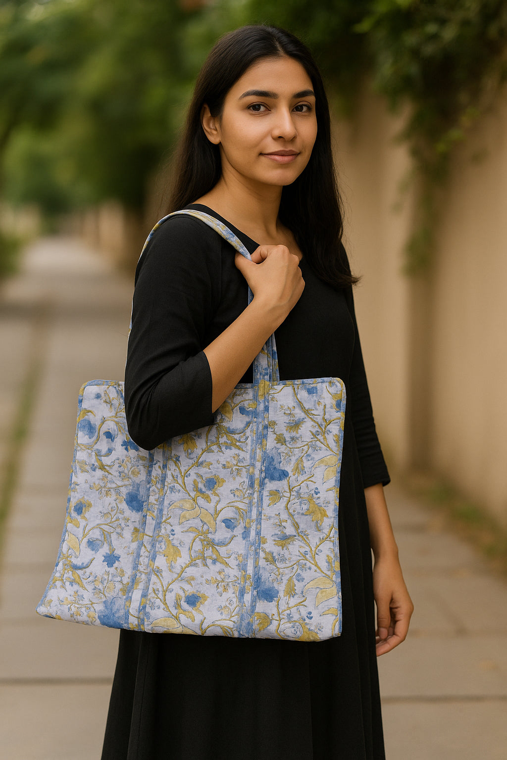 Handcrafted Printed Fabric Tote Bag with Dual Handles
