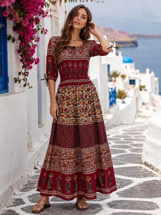 Jaipur Floral Crepe Maxi Dress, Boho Resort Wear, Lightweight Ethnic Style