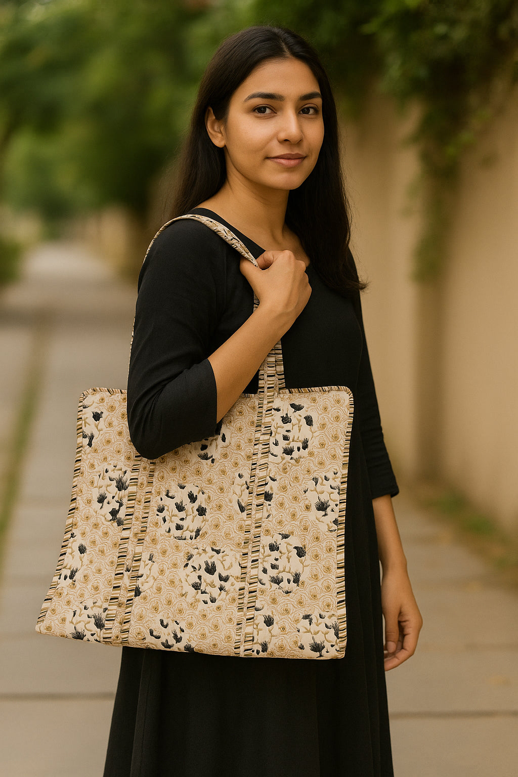 Handcrafted Printed Fabric Tote Bag with Dual Handles
