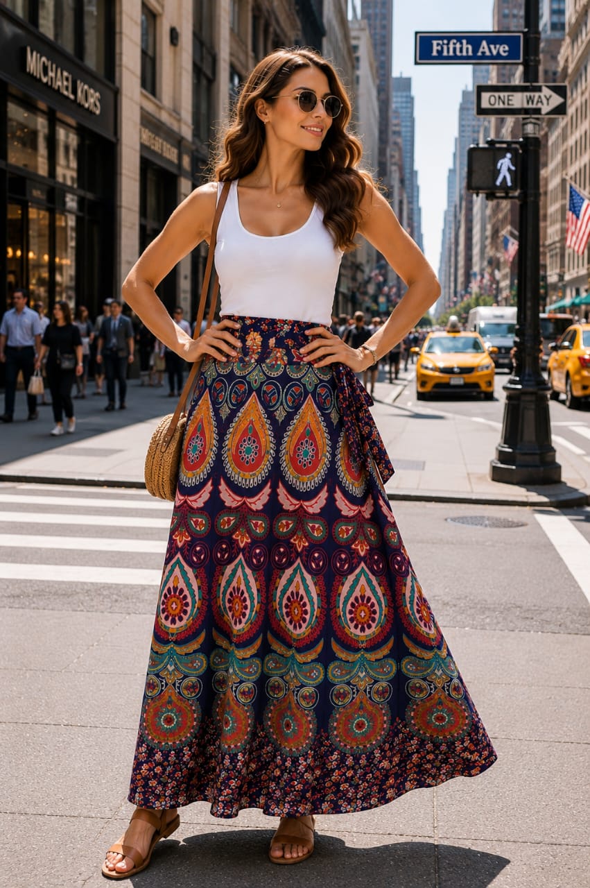 Jaipuri 100% Cotton Neptol Print Wrap Around Skirt Size Up To XXL ( CWS00020 )