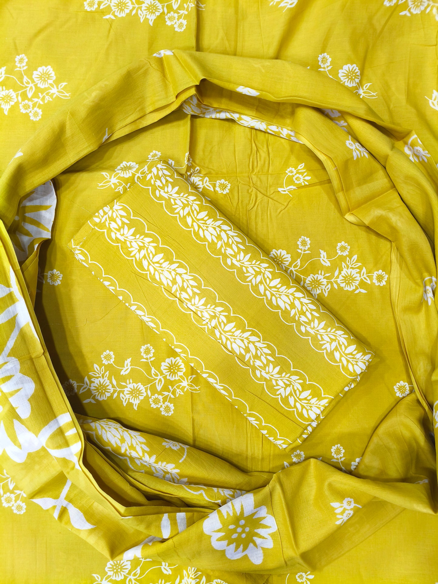 Veronika Mustard Printed Pure Cotton Unstitched Dress Material (SHKS1195)