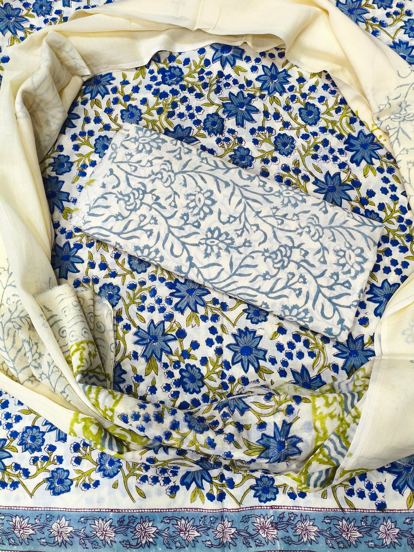 Verlika Floral Print Hand Block Cotton Suit with Mulmul Dupatta