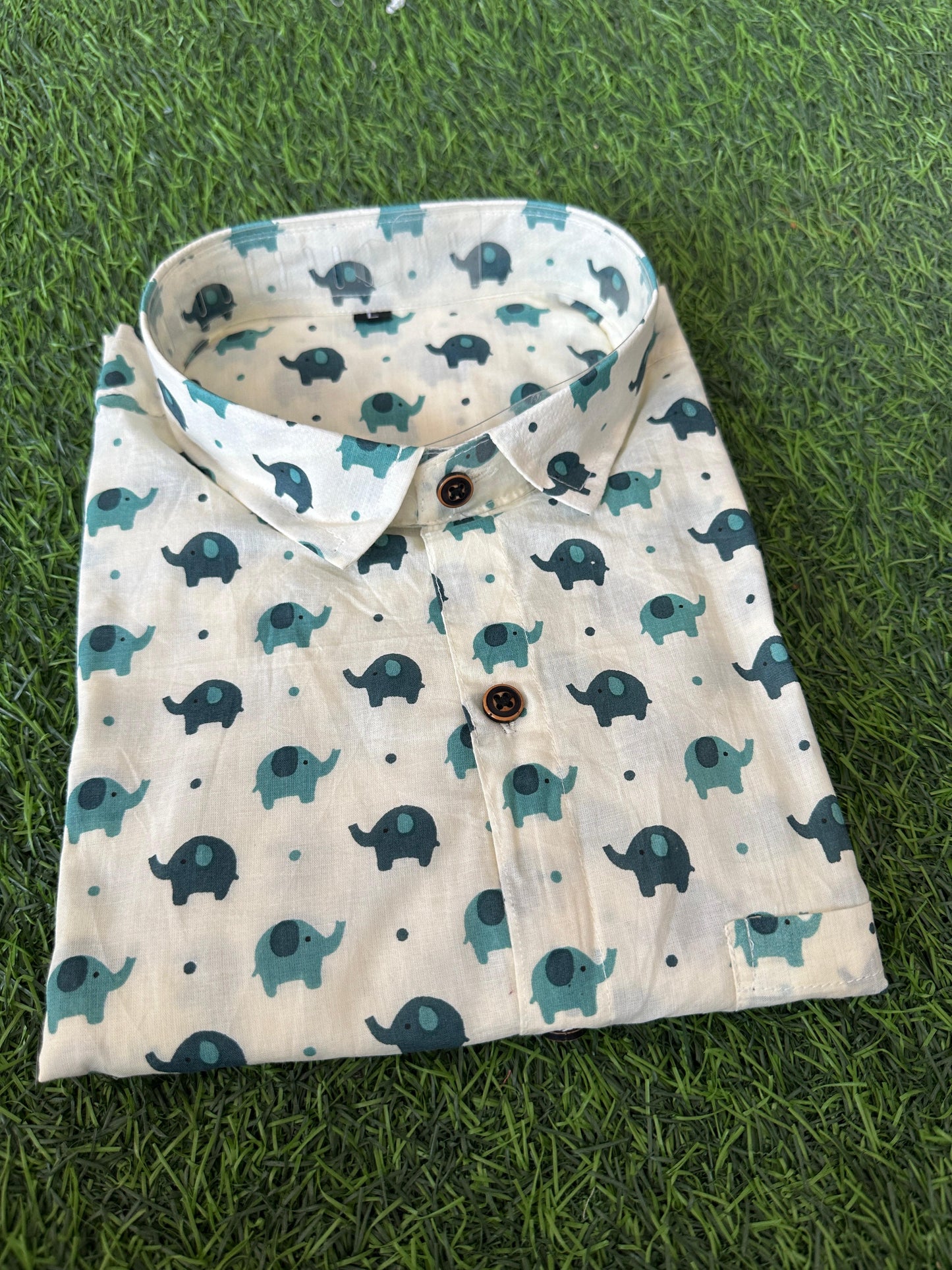 Men's Casual Printed Half Sleeve Shirt with Elephant Motif (SHKN1076)