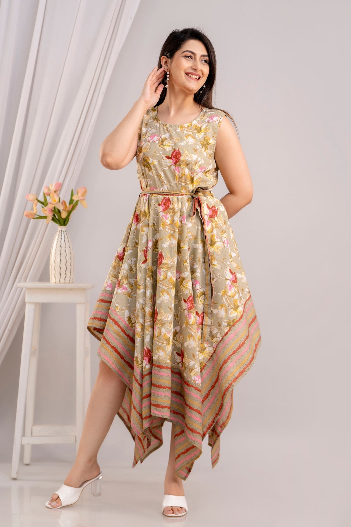 Tortilla Brown Floral Printed Sleeveless Asymmetric Hem Maxi Dress Frionkandy Tortilla Brown Floral Printed Sleeveless Asymmetric Hem Maxi Dress Frionkandy