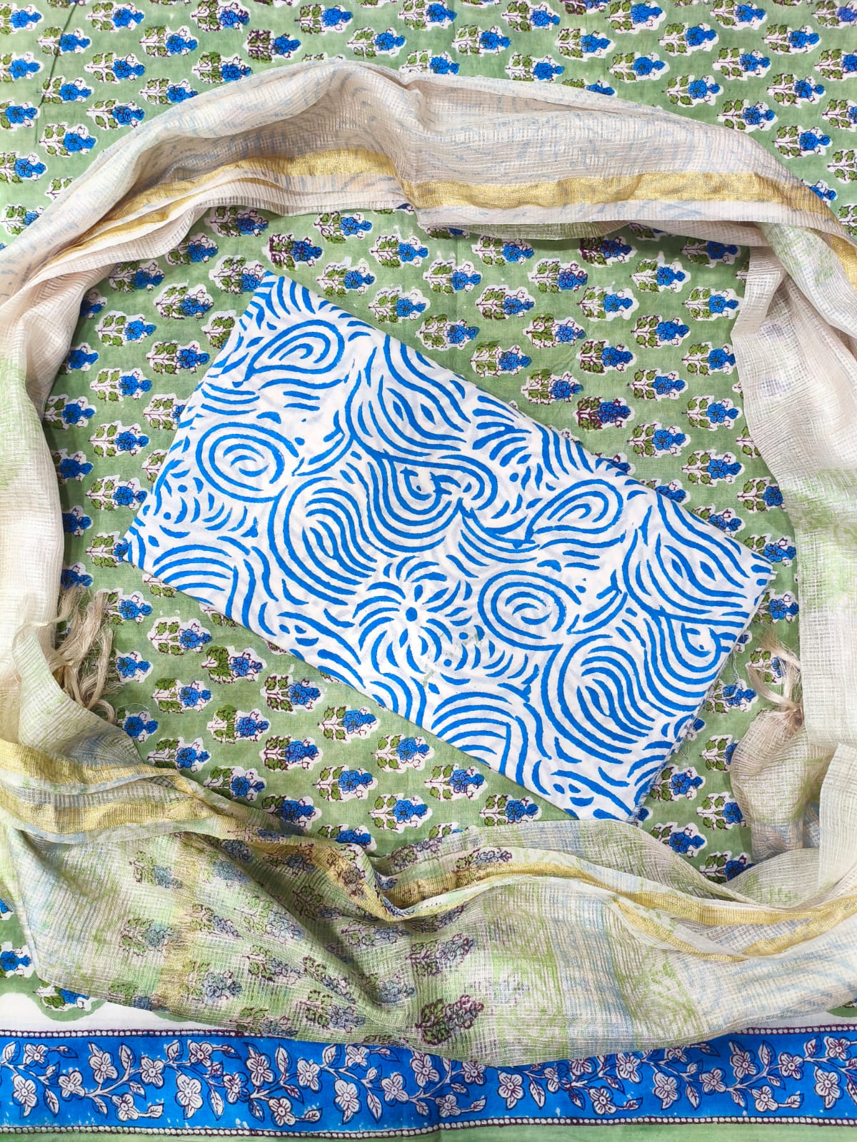 Devine Print Hand Block Cotton Suit with Kota Doriya Dupatta