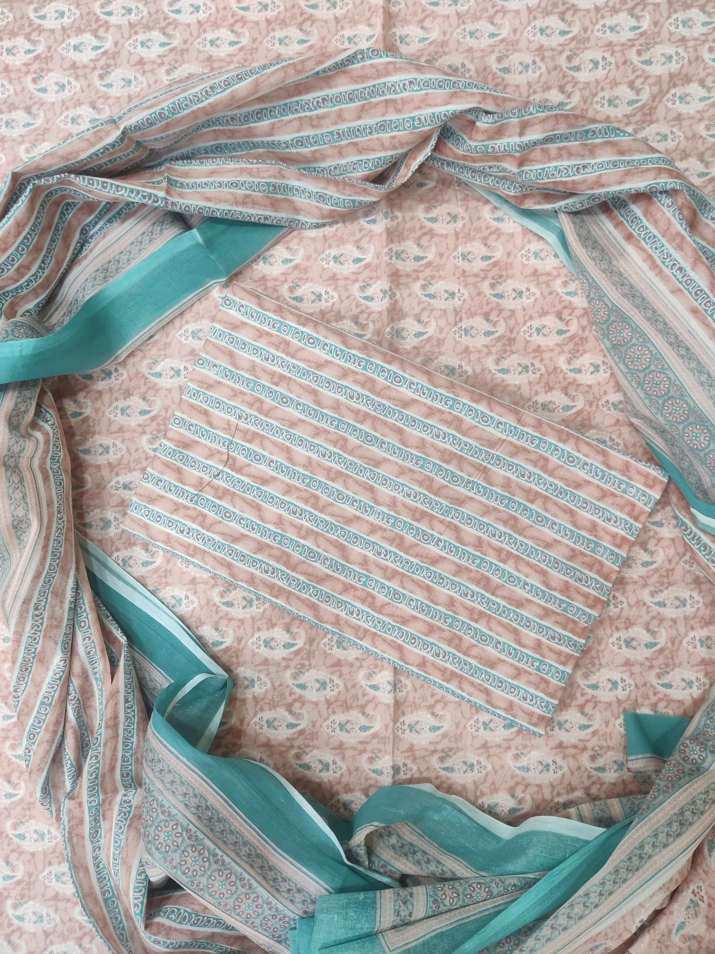 White & Brown Printed Pure Cotton Unstitched Dress Material (SHKS1186)