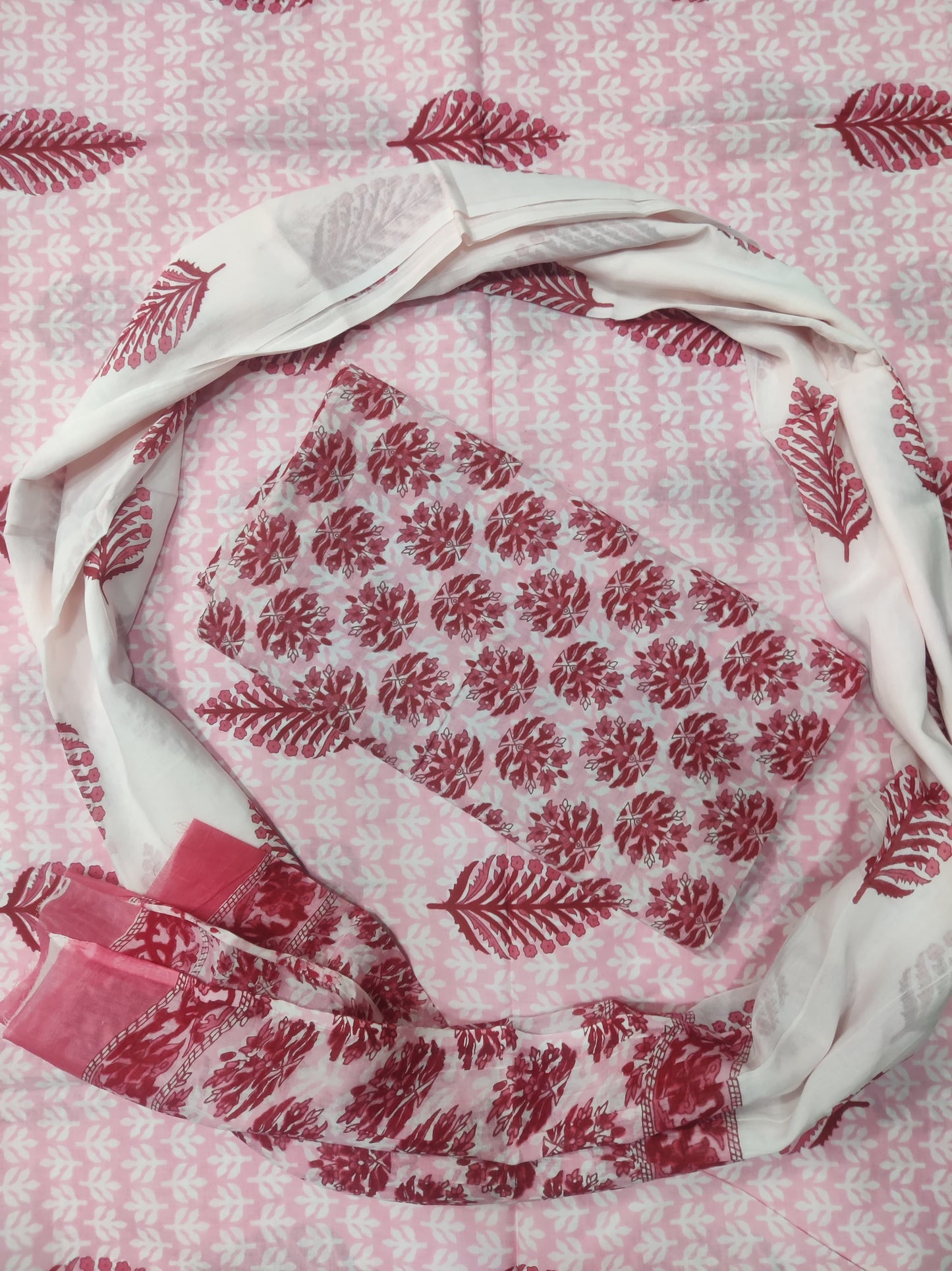 Rouge Pink Printed Pure Cotton Unstitched Dress Material (SHKS1179)