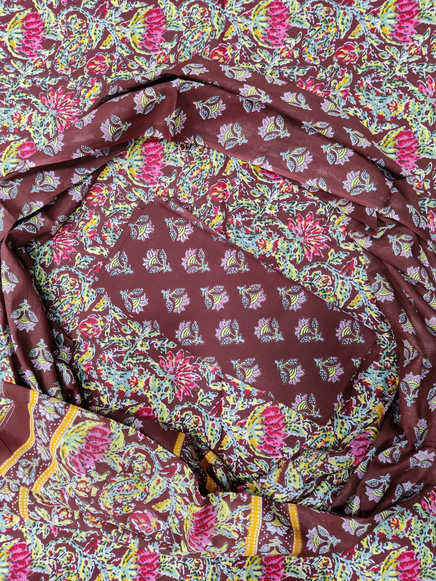 Fuscia Red Printed Pure Cotton Unstitched Dress Material (SHKS1187)