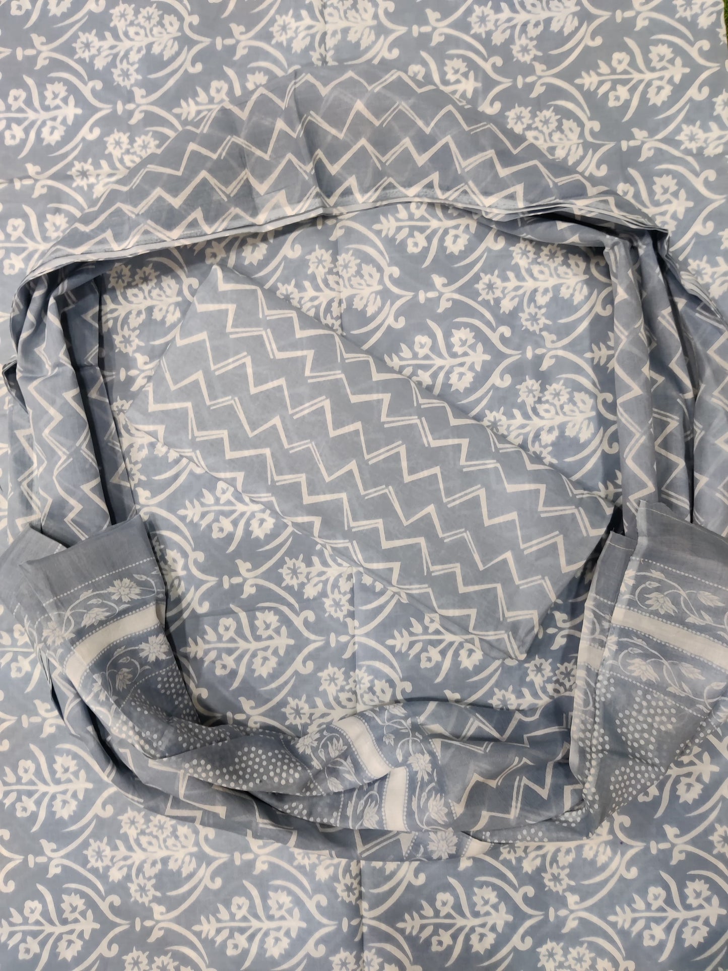 Stone Grey Printed Pure Cotton Unstitched Dress Material (SHKS1190)