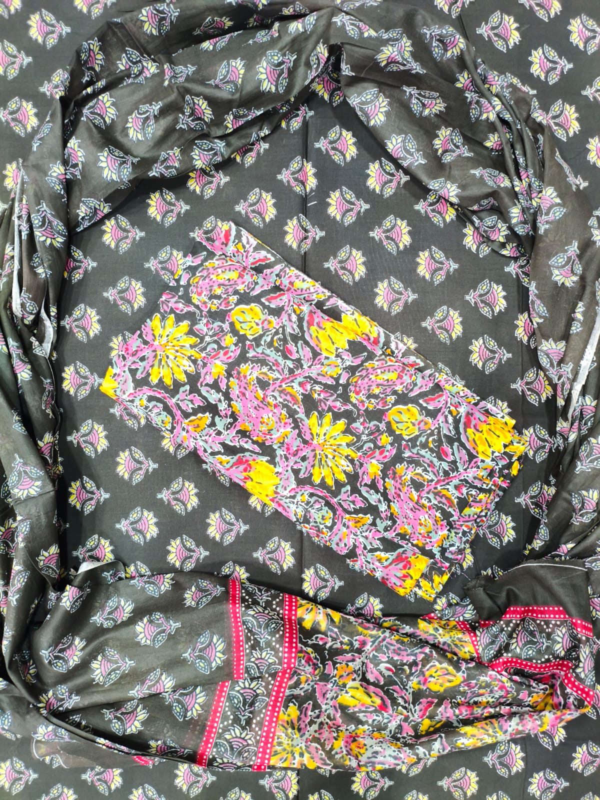 Brown Printed Pure Cotton Unstitched Dress Material (SHKS1182)