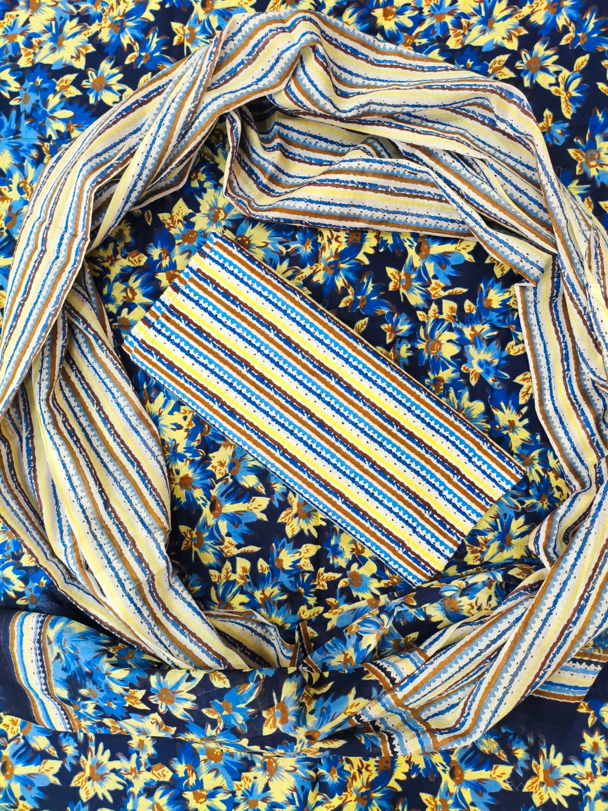 Multicolor Printed Pure Cotton Unstitched Dress Material (SHKS1178)