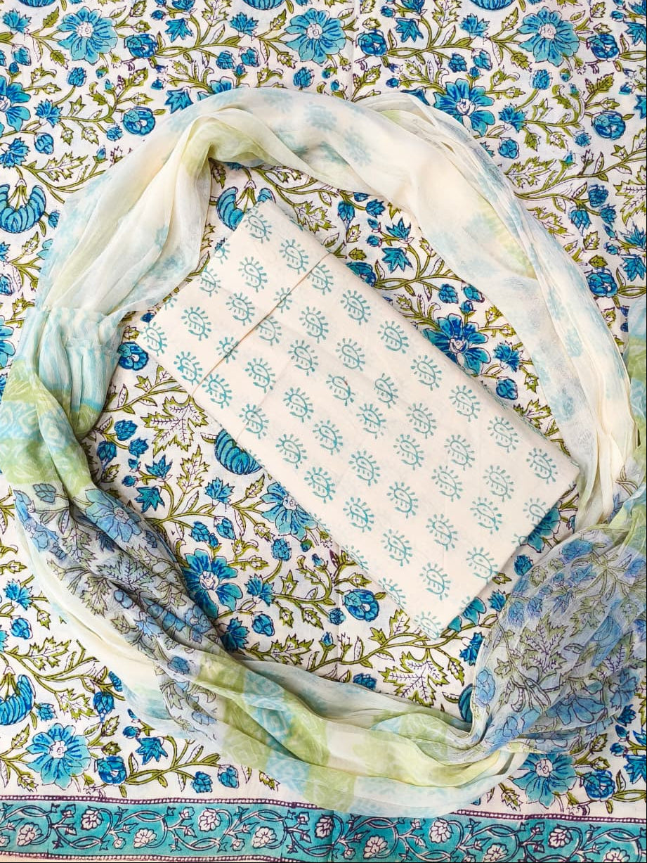 Floral patterned fabric with a white square in the center on a floral background
