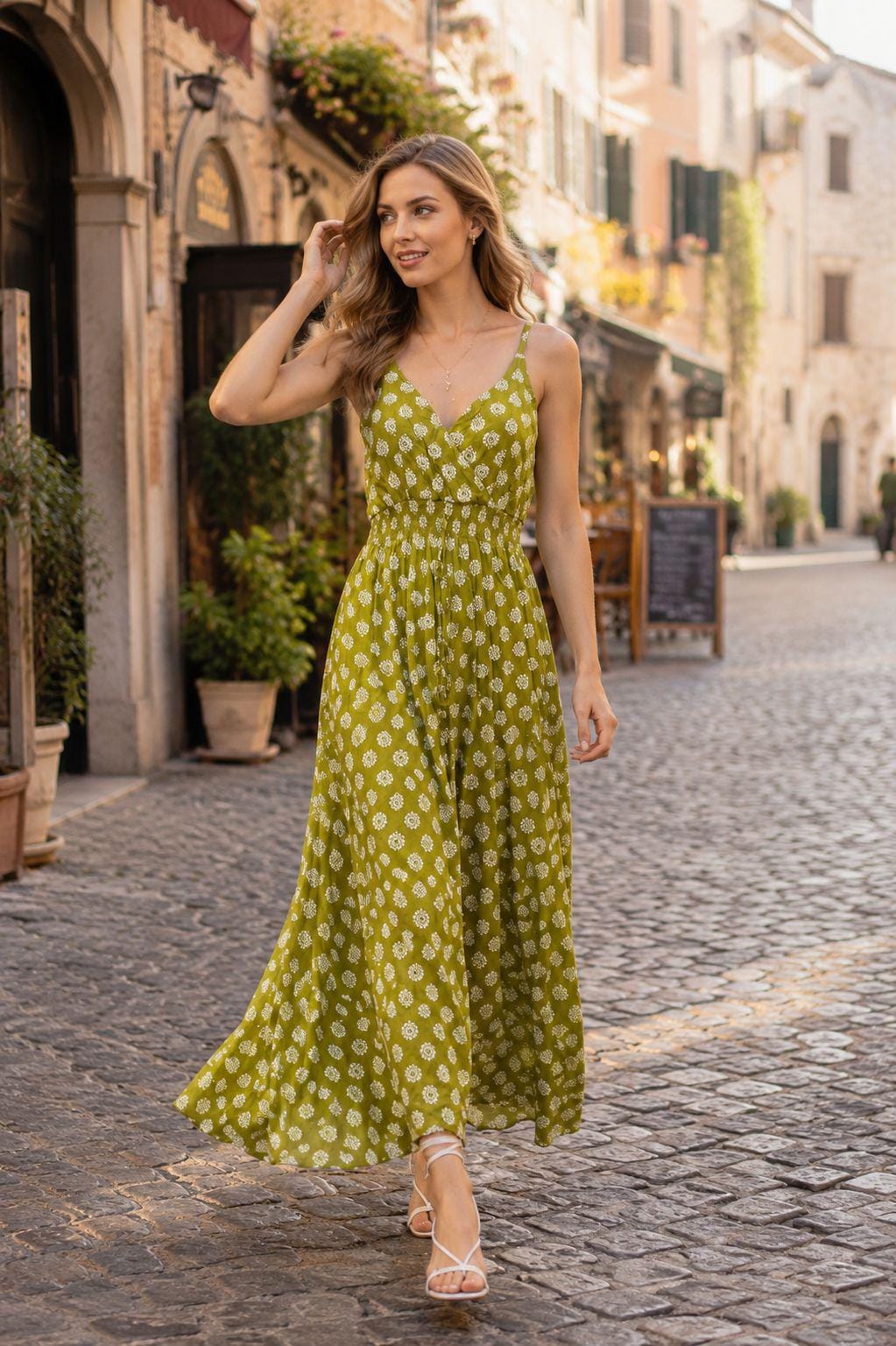 Indian Rayon Block Print Kyra Midi Dress, Boho Summer Maxi Dress for Women, Floral Ethnic Vacation Dress, Lightweight Resort Wear
