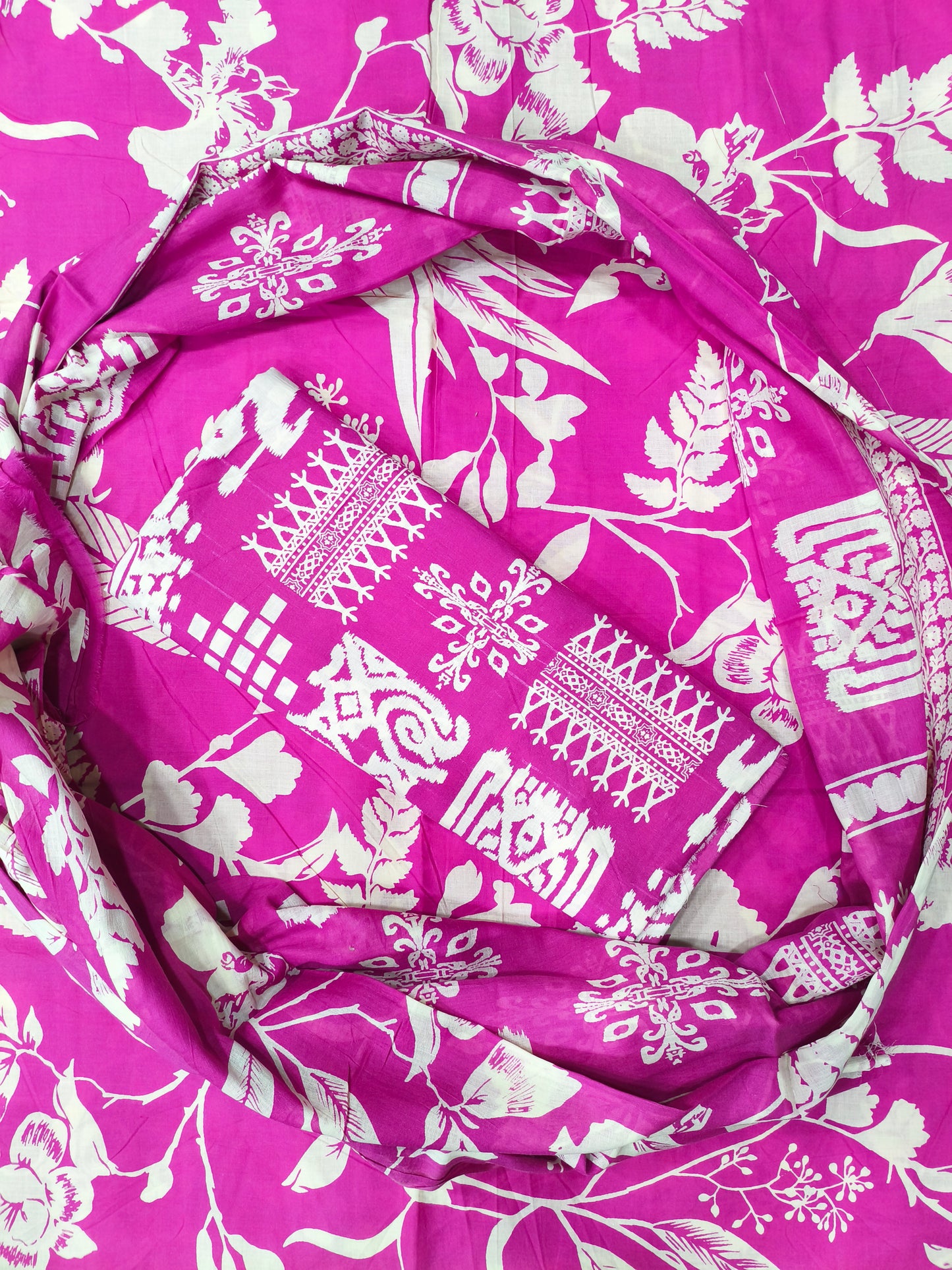 Lovely Pink Printed Pure Cotton Unstitched Dress Material (SHKS1192)