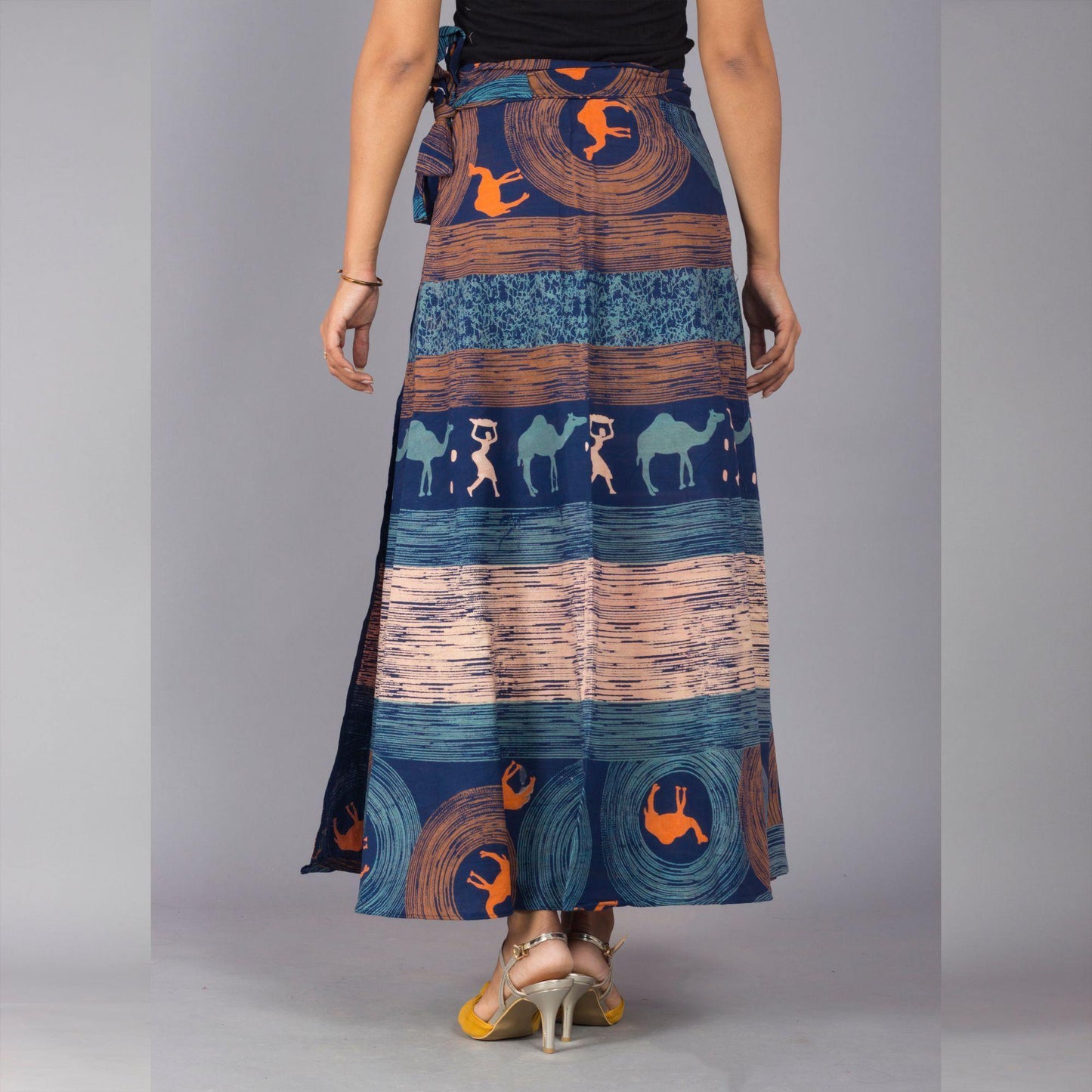 Turquoise Orange Ethnic Print Maxi Skirt - Frionkandy