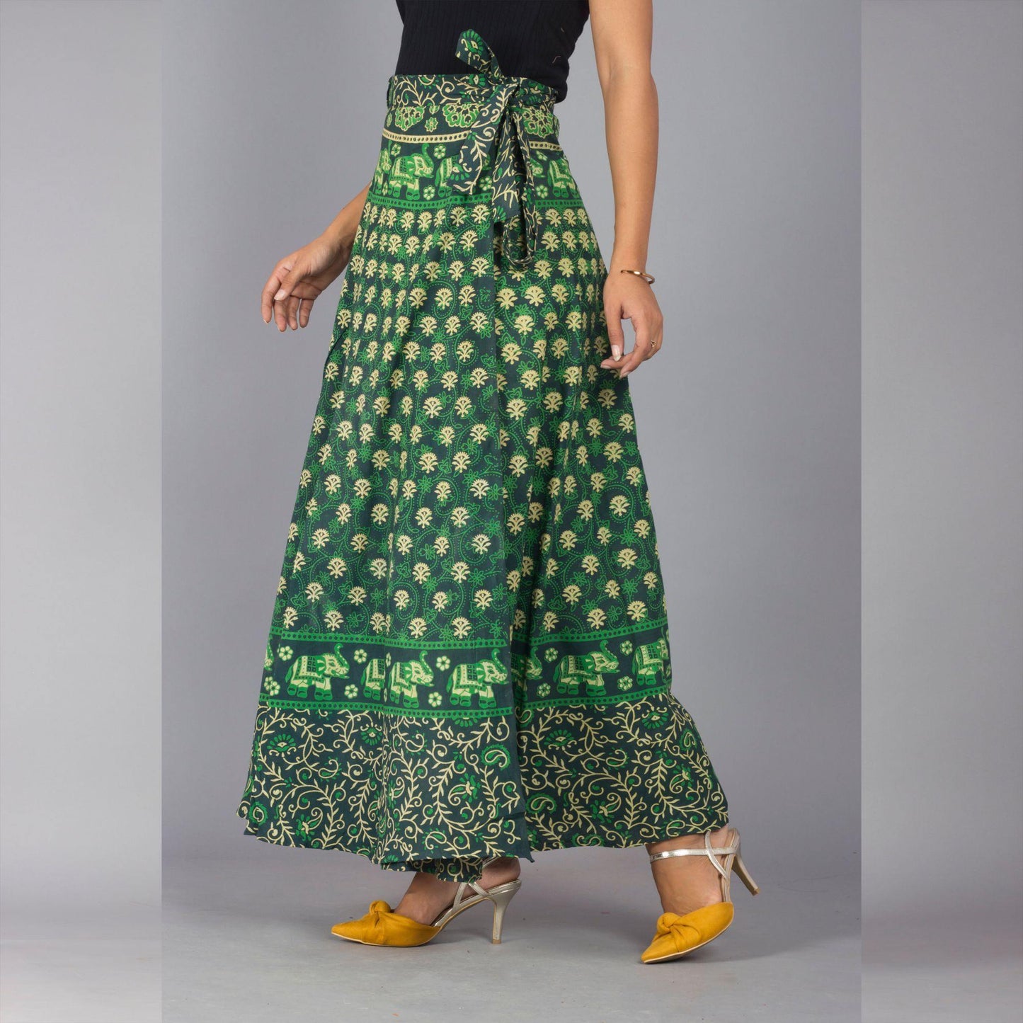 Green Ethnic Print Maxi Skirt - Frionkandy