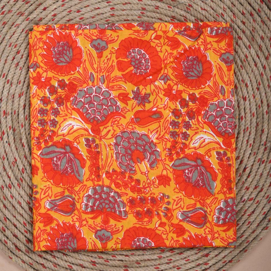 Floral Print Pure Cotton Orange Unstitched Suit With Cotton Dupatta- SHKS1130