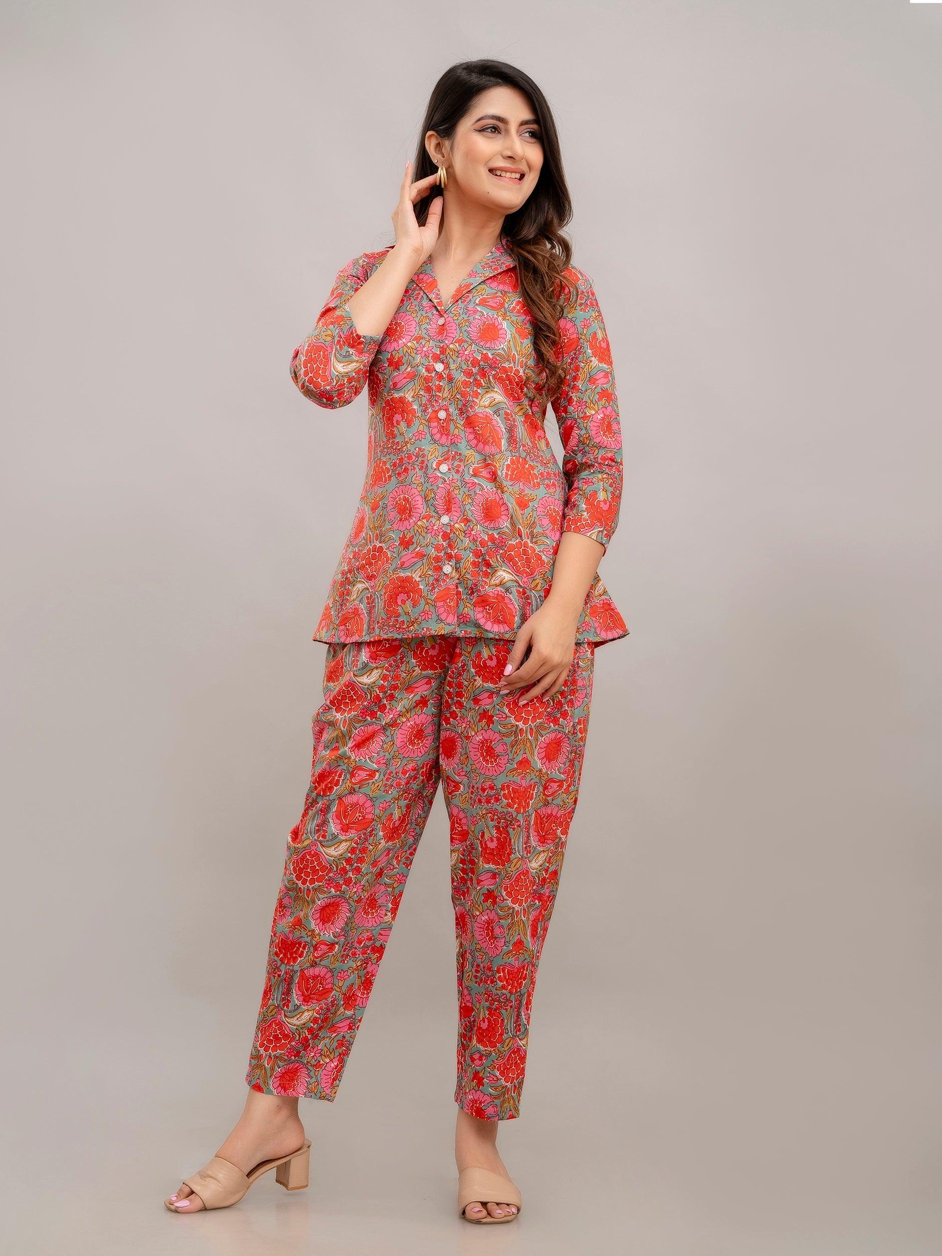 Women Red Printed Co-ord Set – Frionkandy - Main Image