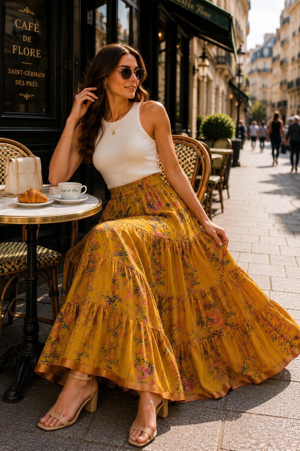 Jaipuri Geometric Print Rayon Maxi Skirt, Indian Boho Long Skirt, Printed Summer Skirt, Lightweight Vacation Festival Skirt for Women