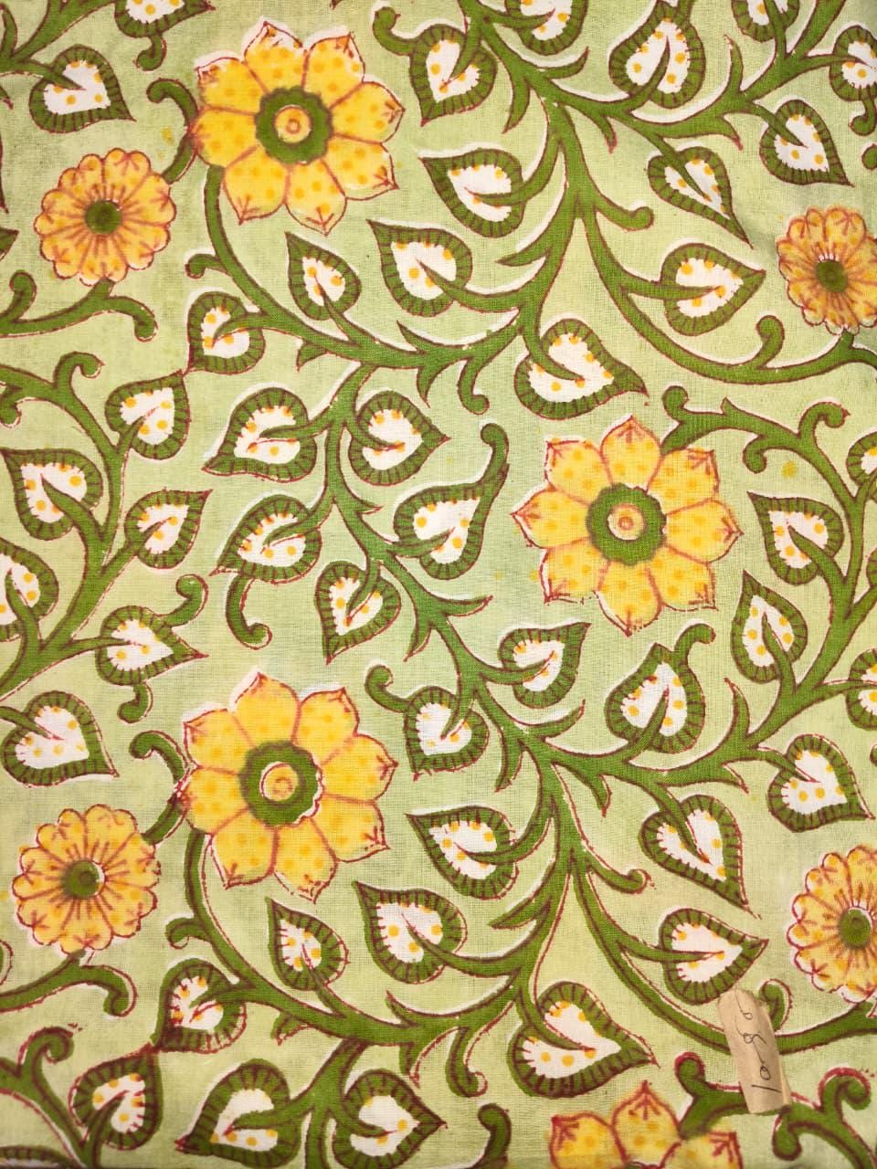 Hand Block Print Cotton Fabric, Floral Indian Fabric By The Yard