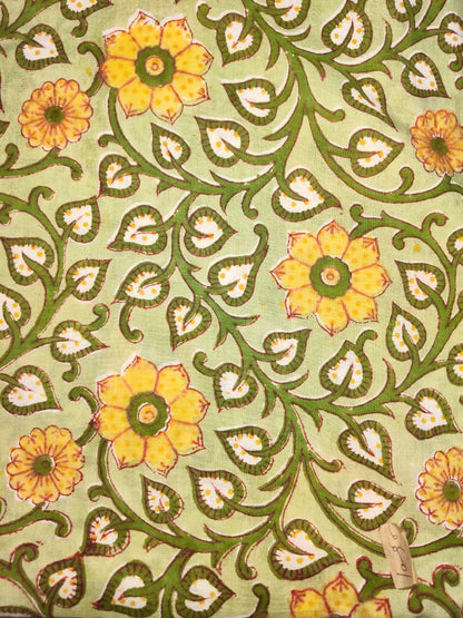 Hand Block Print Cotton Fabric, Floral Indian Fabric By The Yard