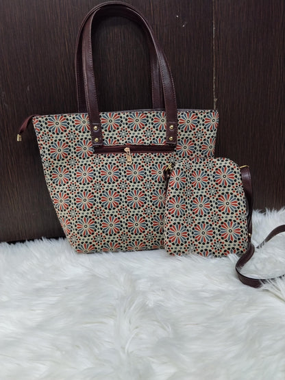 Jaipuri Print Cotton 5-Piece Bag Set | Tote, Sling, Clutch, Goggle, Coin Purse