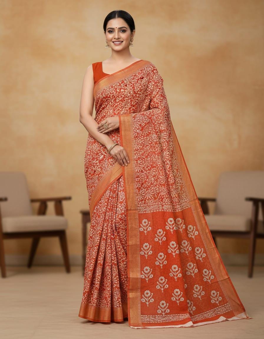 Jaipuri Ajrakh Cotton Saree, Bagru Indigo Print Sari, Traditional Indian Ethnic Wear with Blouse Piece
