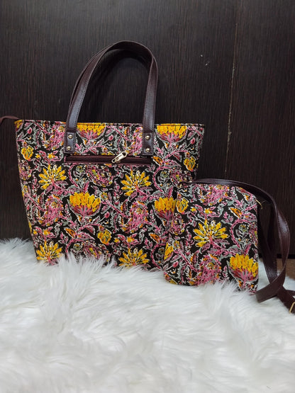 Jaipuri Print Cotton Bag Set | Tote, Sling, Clutch, Goggle Case, Coin Purse