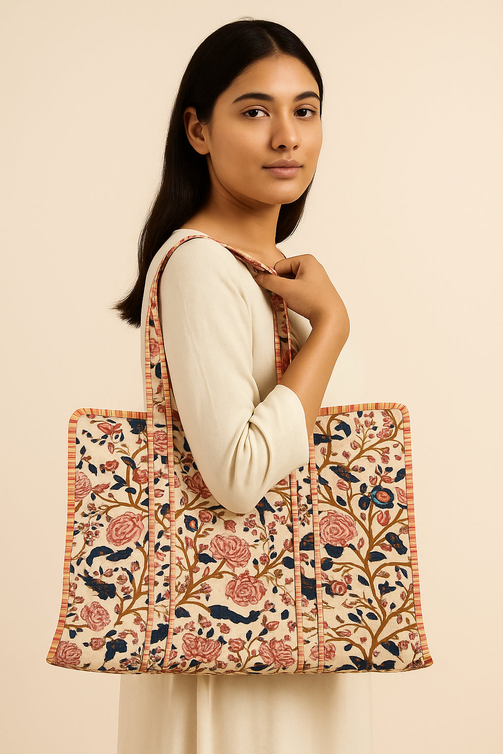 Handcrafted Printed Fabric Tote Bag with Dual Handles