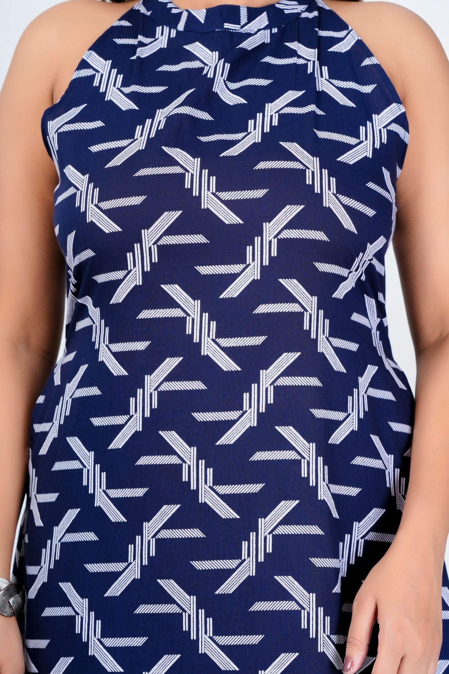 Elegant Sleeveless Navy Blue Printed Kurta Set