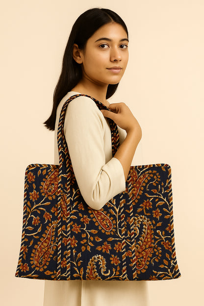 Handcrafted Printed Fabric Tote Bag with Dual Handles