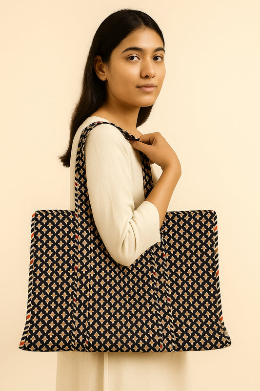 Handcrafted Printed Fabric Tote Bag with Dual Handles