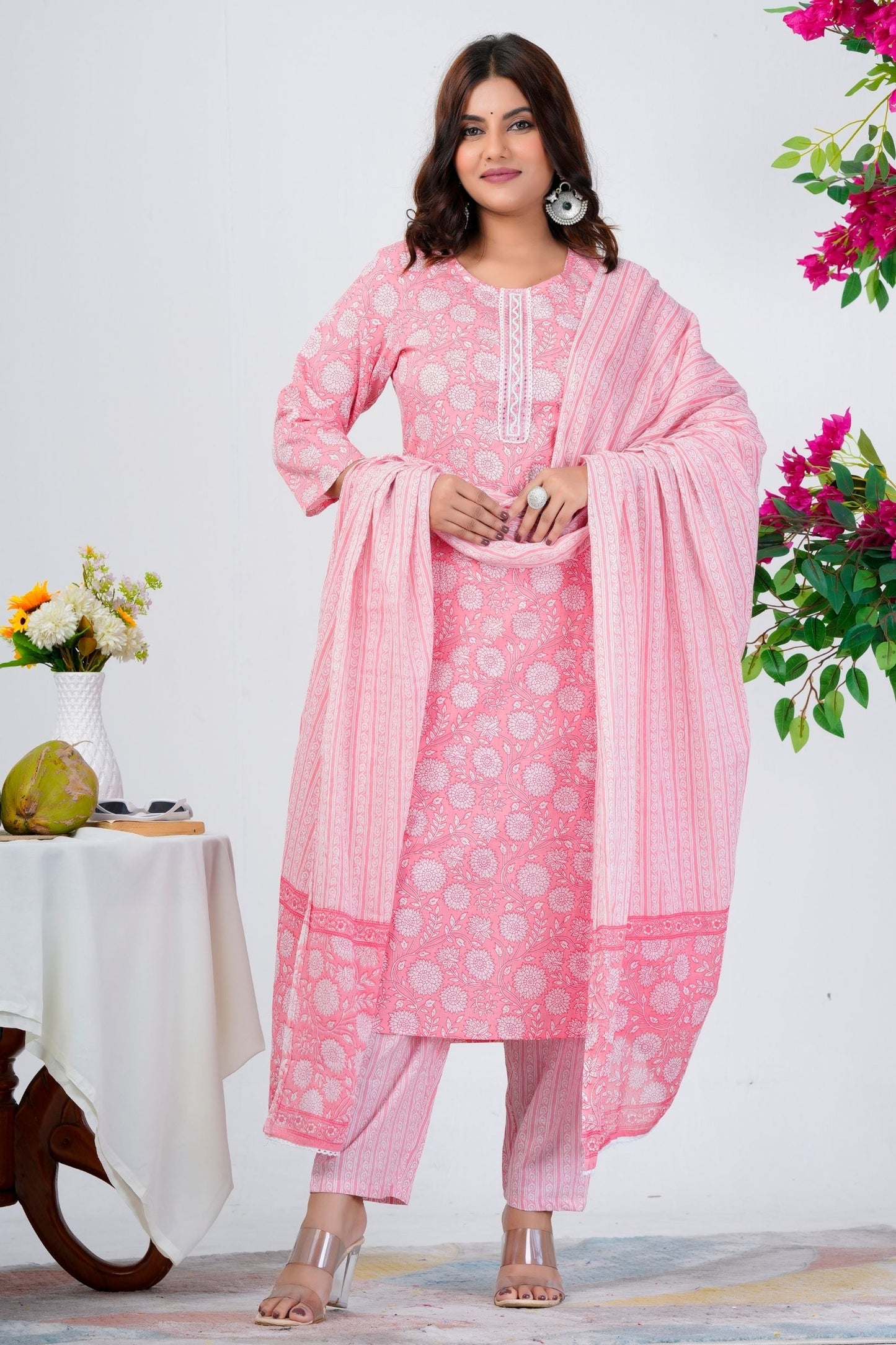 Women's Pink Printed Kurta Set with Dupatta – Elegant Ethnic Wear for Everyday & Festive Looks
