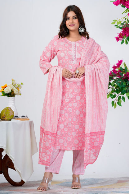 Women's Pink Printed Kurta Set with Dupatta – Elegant Ethnic Wear for Everyday & Festive Looks