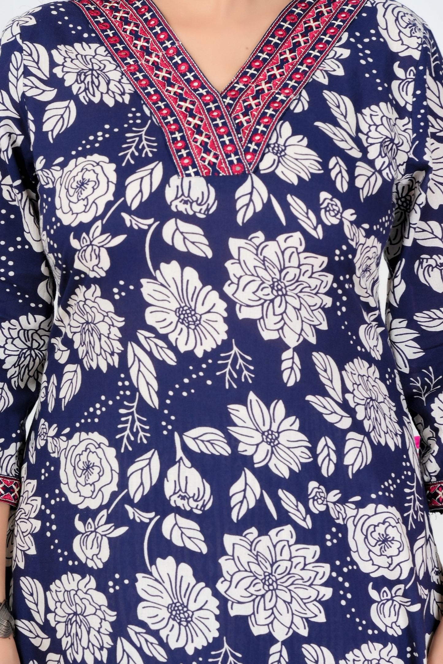 Elegant Navy Blue Floral Printed Kurta Set with Dupatta