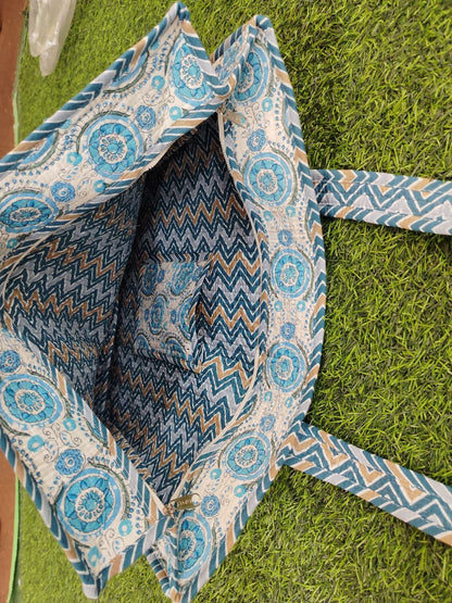 Handcrafted Printed Fabric Tote Bag with Dual Handles