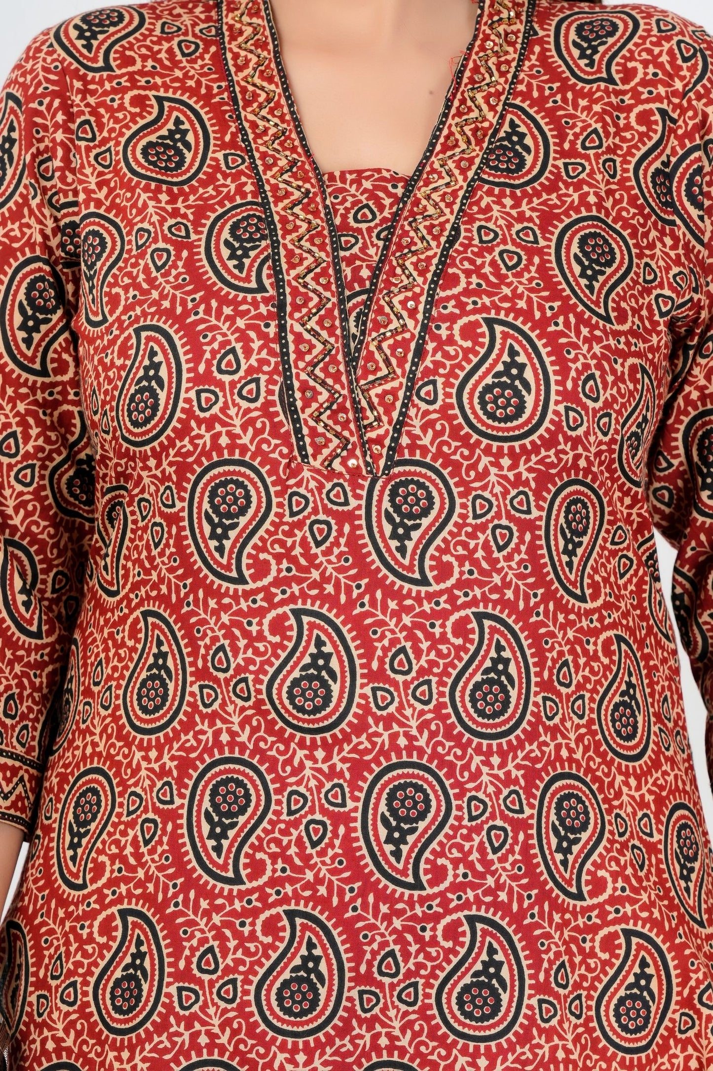 Rust Red Paisley Printed Kurta Set with Dupatta