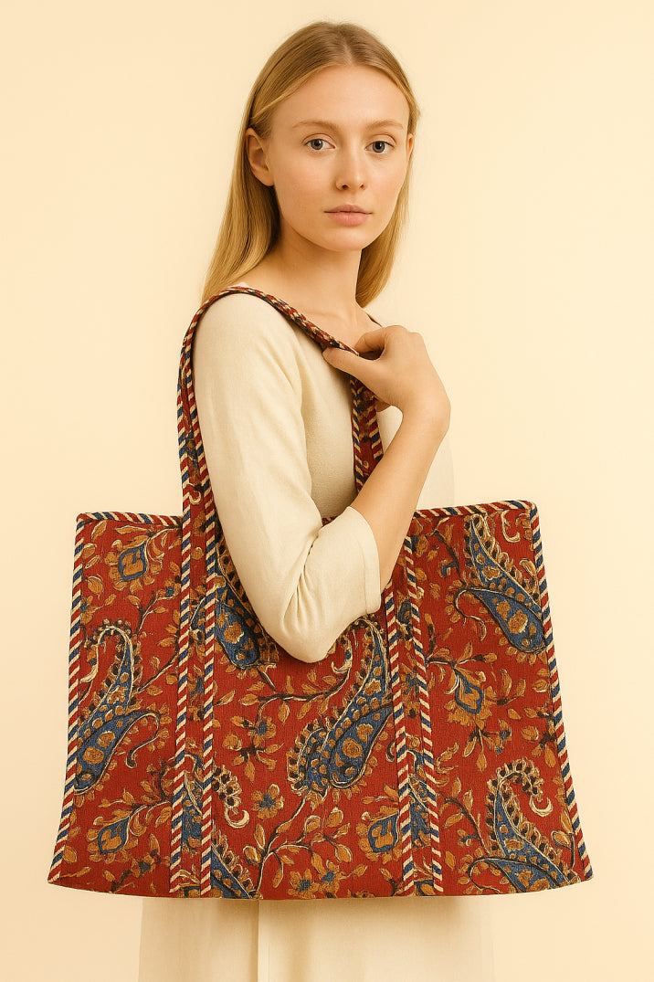 Handcrafted Printed Fabric Tote Bag with Dual Handles