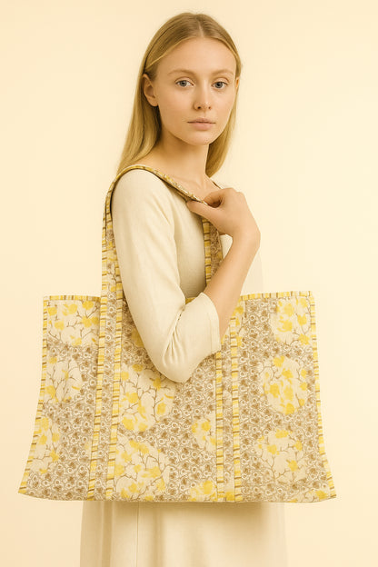 Handcrafted Printed Fabric Tote Bag with Dual Handles