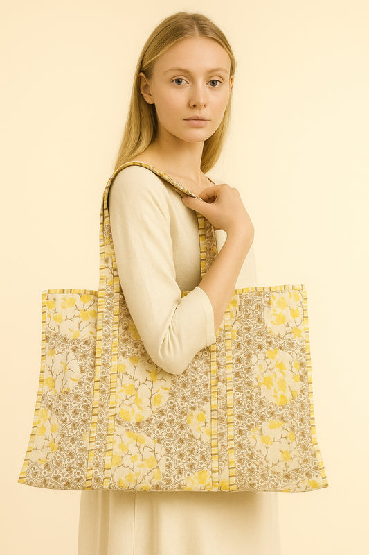 Handcrafted Printed Fabric Tote Bag with Dual Handles