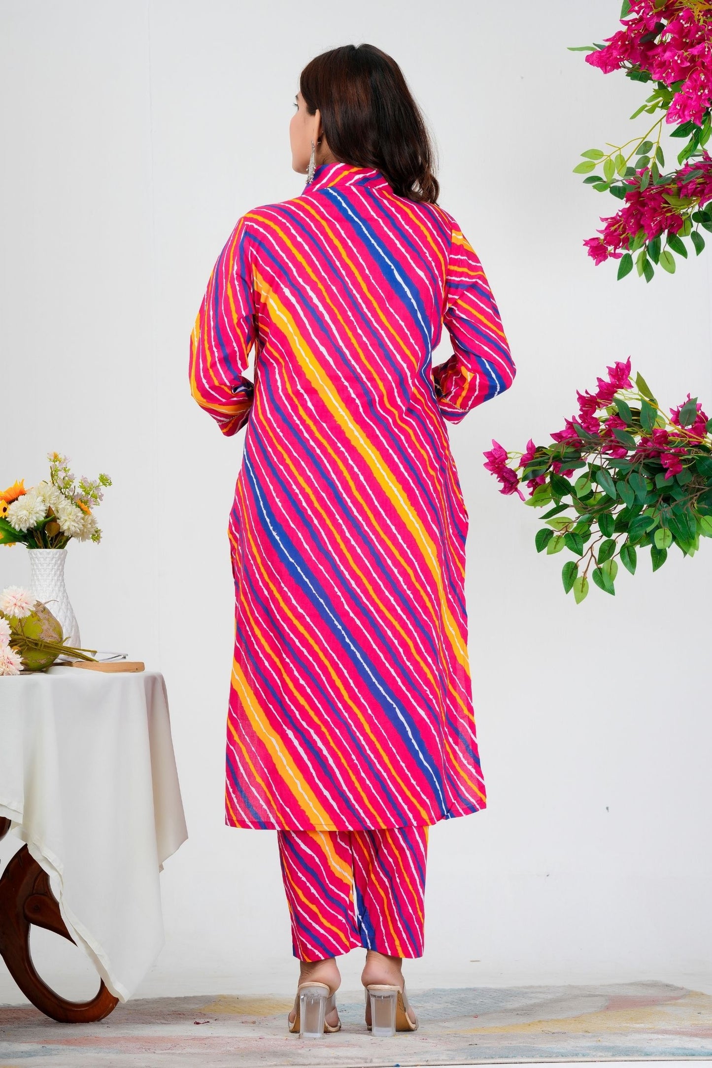 Radiant Multicolor Striped Kurta Set with Blue-Yellow Ombre Dupatta