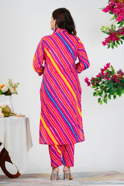 Radiant Multicolor Striped Kurta Set with Blue-Yellow Ombre Dupatta