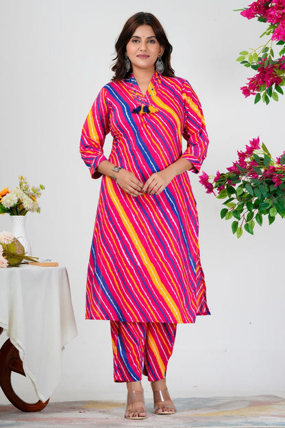 Radiant Multicolor Striped Kurta Set with Blue-Yellow Ombre Dupatta