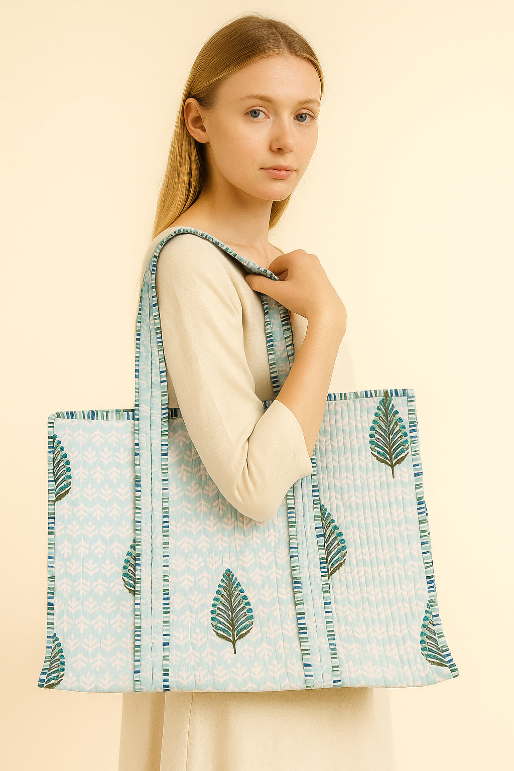 Handcrafted Printed Fabric Tote Bag with Dual Handles