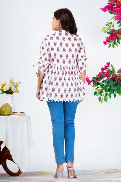 Women's Cotton Printed Peplum Top with 3/4 Sleeves – Casual Ethnic Wear