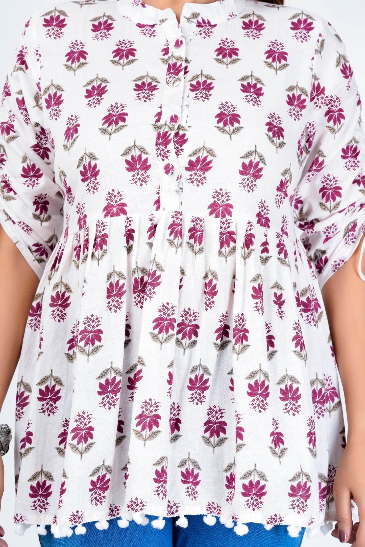 Women's Cotton Printed Peplum Top with 3/4 Sleeves – Casual Ethnic Wear